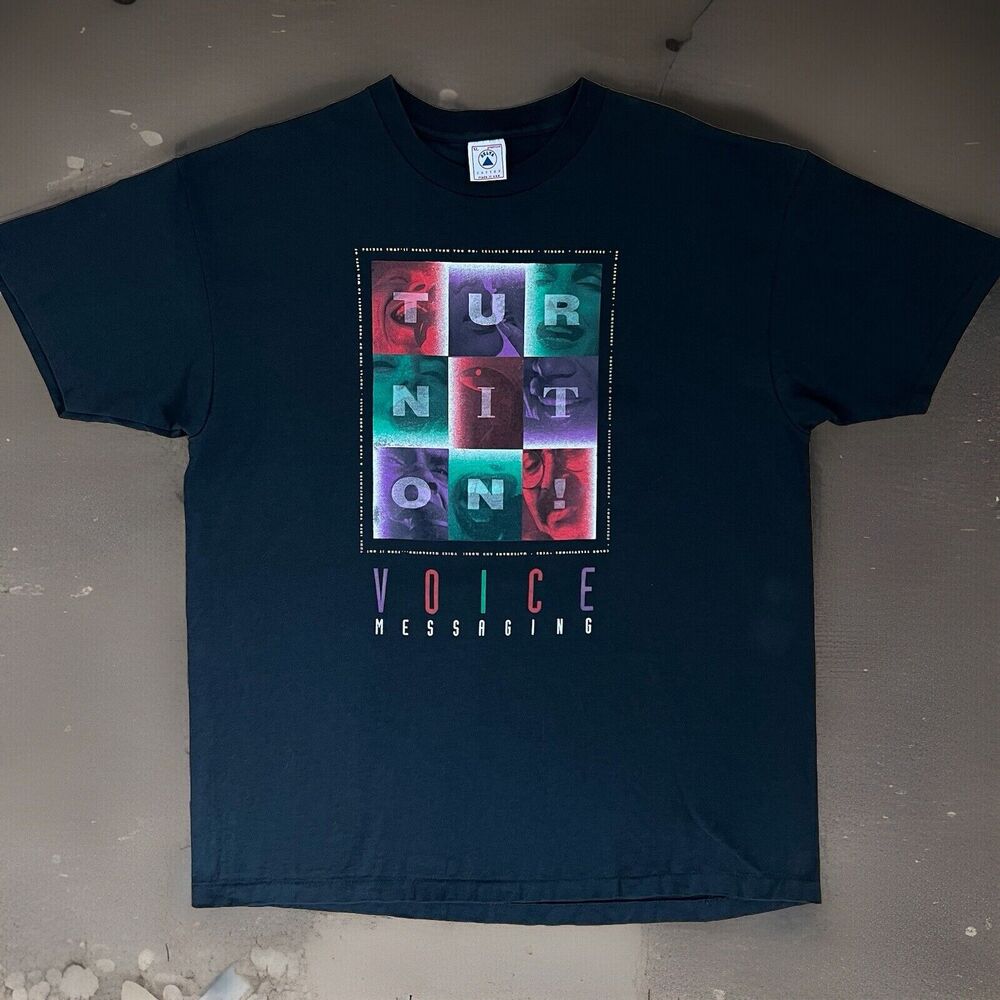Vintage Voice Messaging Shirt XL Black Y2K Technology Turn it On Music Skater